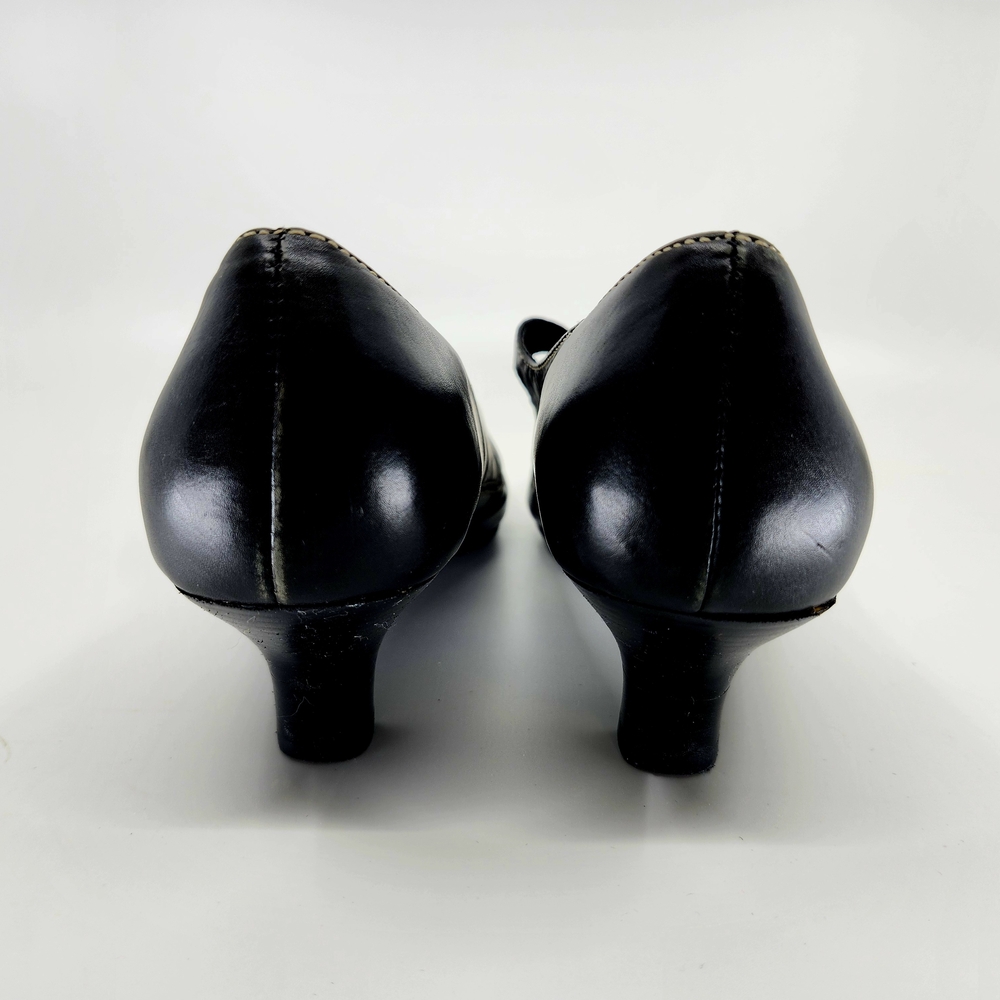 AEROSOLES Black Leather Mary Jane Buckle Heels Size 8 Topstitcing - Picture 6 of 9